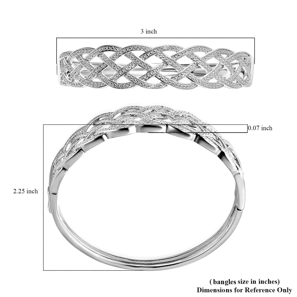 Diamond Accent Weaved Bangle Bracelet, Weaved Design Bracelet, Silvertone Bangle Bracelet, Diamond Accent Bracelet (7.00 In) image number 5