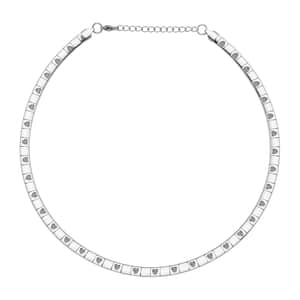 Omega Heart Pattern Collar Necklace in Stainless Steel 15.50 Grams 17-19 Inches