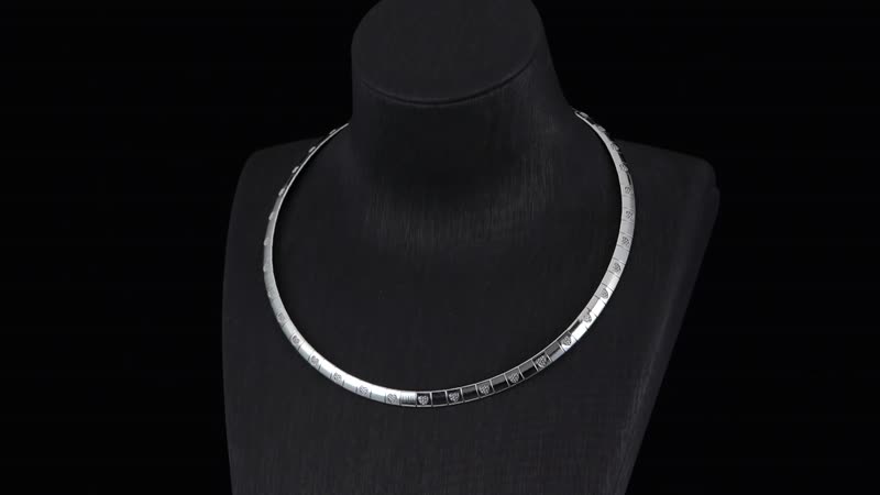 Omega Heart Pattern Collar Necklace 17-19 Inches in Stainless Steel 15.50 Grams