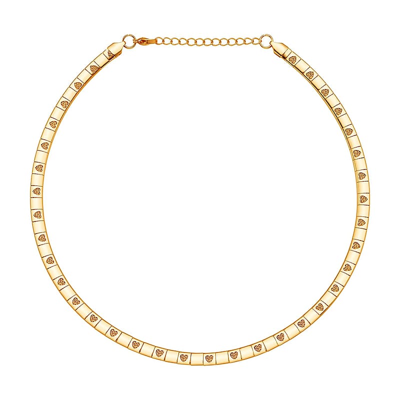 Omega Heart Pattern Collar Necklace 17-19 Inches in ION Plated Yellow Gold Stainless Steel 15.50 Grams