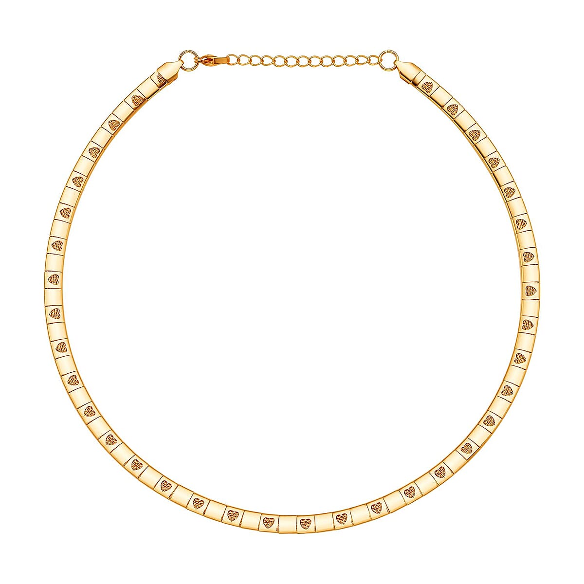 Omega Heart Pattern Collar Necklace 17-19 Inches in ION Plated Yellow Gold Stainless Steel 15.50 Grams image number 0