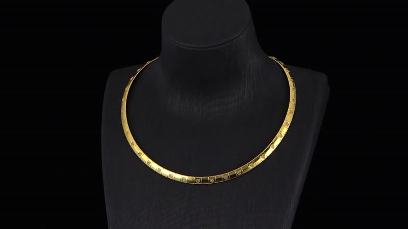 Omega Heart Pattern Collar Necklace 17-19 Inches in ION Plated Yellow Gold Stainless Steel 15.50 Grams
