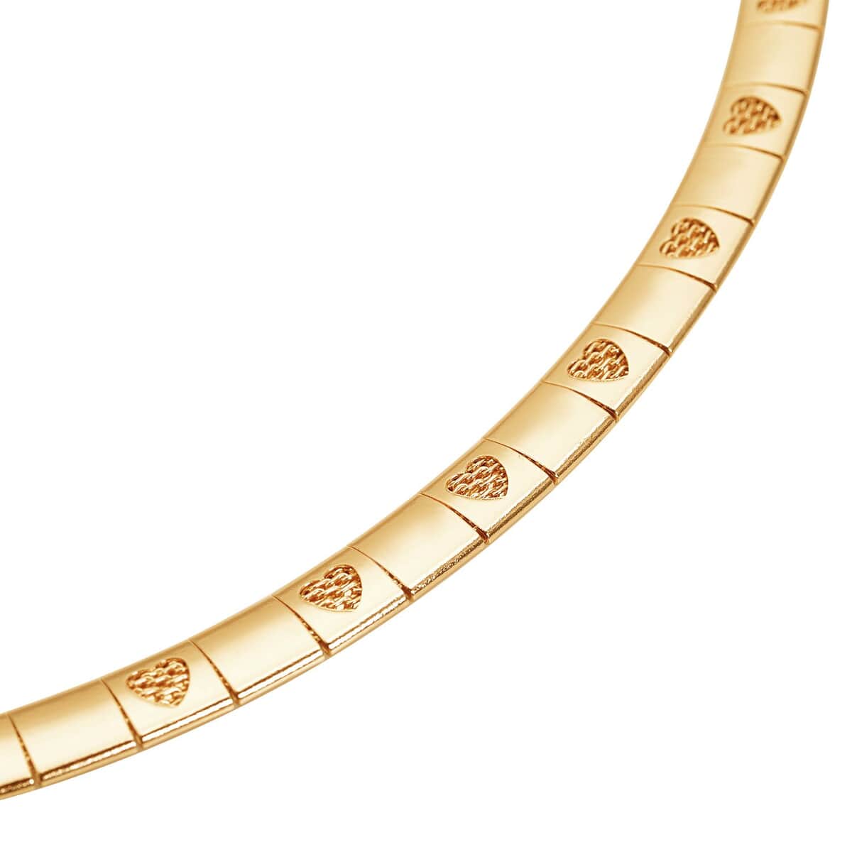 Omega Heart Pattern Collar Necklace 17-19 Inches in ION Plated Yellow Gold Stainless Steel 15.50 Grams image number 2