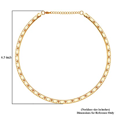 Omega Heart Pattern Collar Necklace 17-19 Inches in ION Plated Yellow Gold Stainless Steel 15.50 Grams