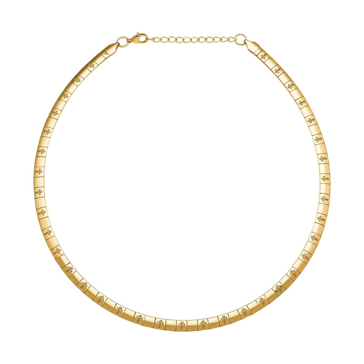 Omega Cross Pattern Collar Necklace 17-19 Inches in ION Plated Yellow Gold Stainless Steel 15.50 Grams image number 0