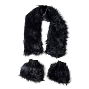 Black Faux Fur Collar Scarf for Women with Boot Cuffs Polyester Winter Accessories for Evening Party