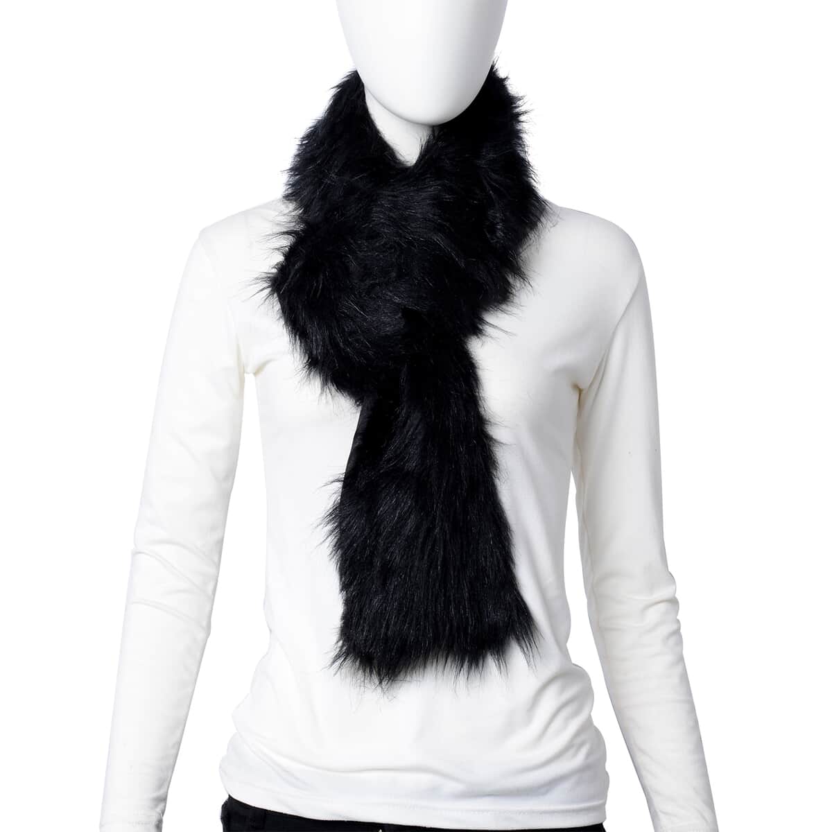 Black Polyester Faux Fur Collar Scarf and Boot Cuffs image number 1