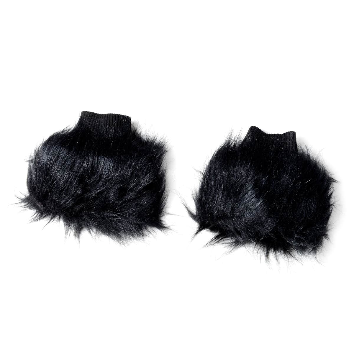 Black Polyester Faux Fur Collar Scarf and Boot Cuffs image number 2
