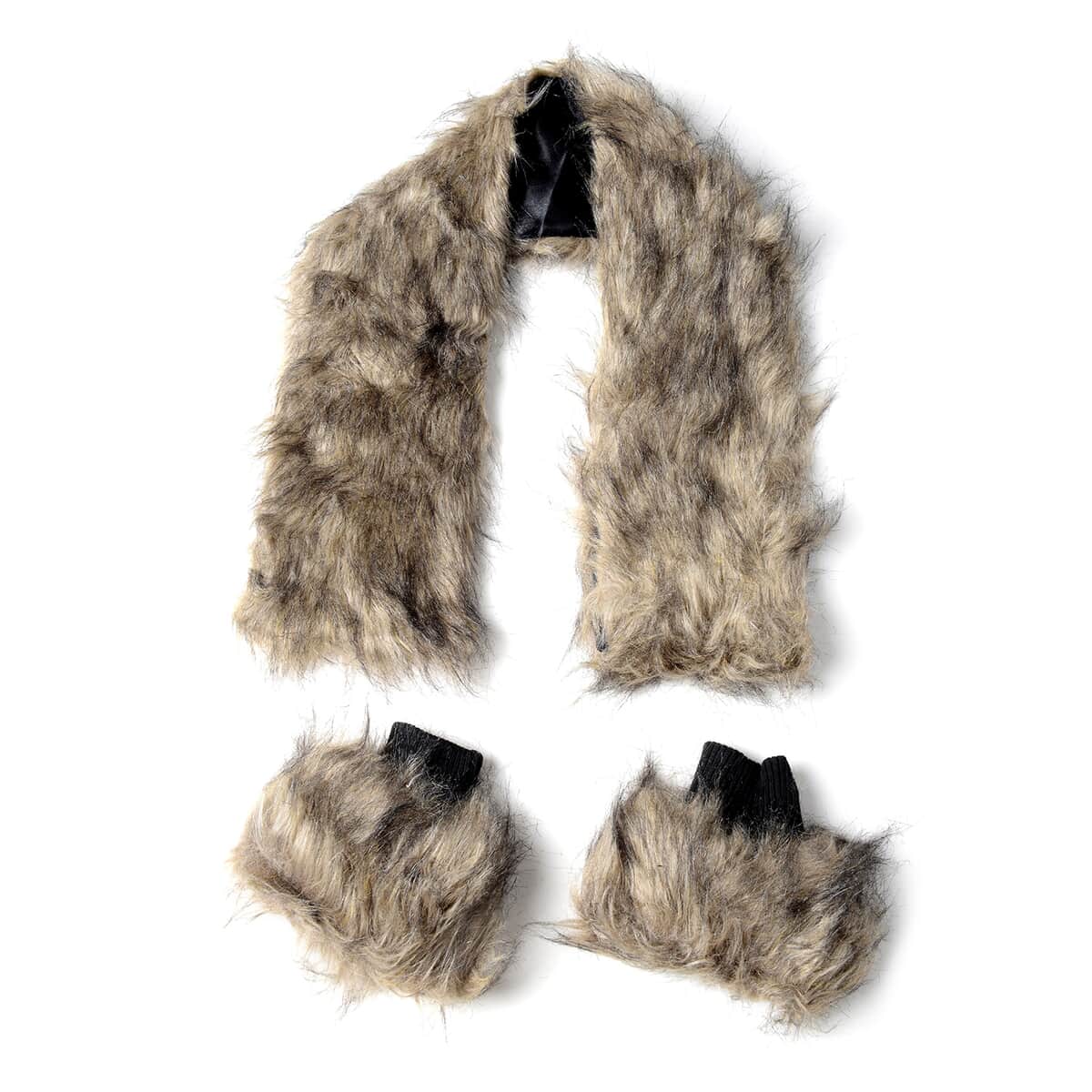 Beige Polyester Faux Fur Collar Scarf and Boot Cuffs image number 0