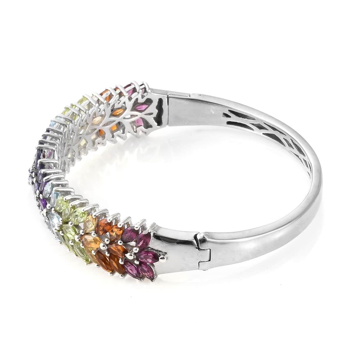 Multi Gemstone Bangle Bracelet in Platinum Over Sterling Silver (6.50 in) 10.60 ctw image number 3