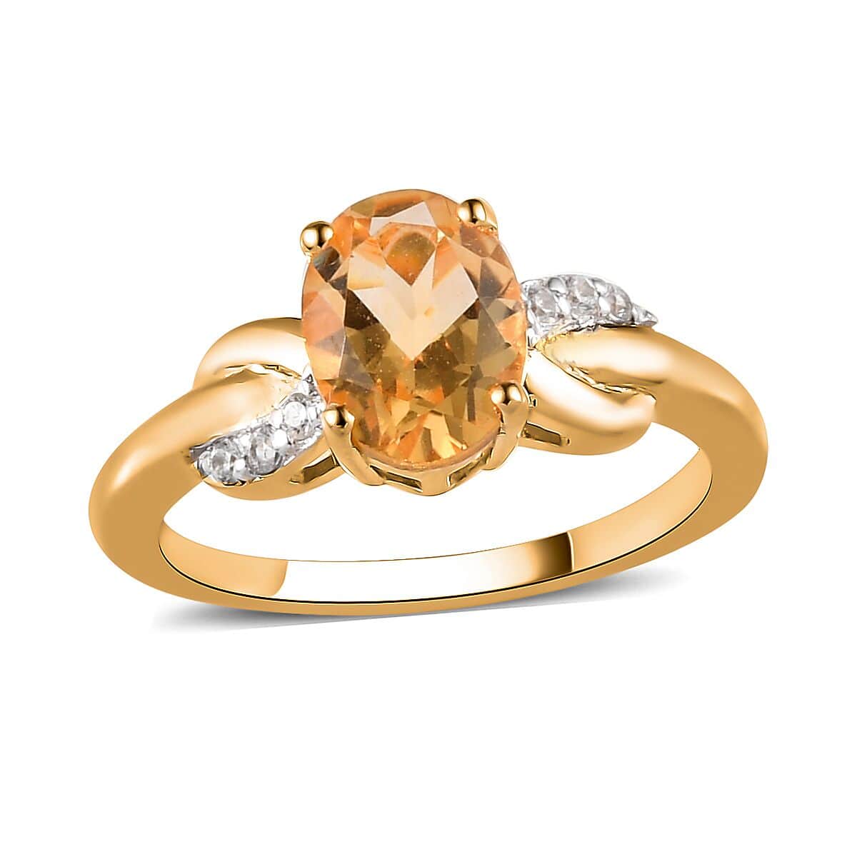 Brazilian Citrine Ring in 14K Yellow Gold Plated Sterling Silver| Natural White Zircon Classic Rings For Women 1.25 ctw image number 0