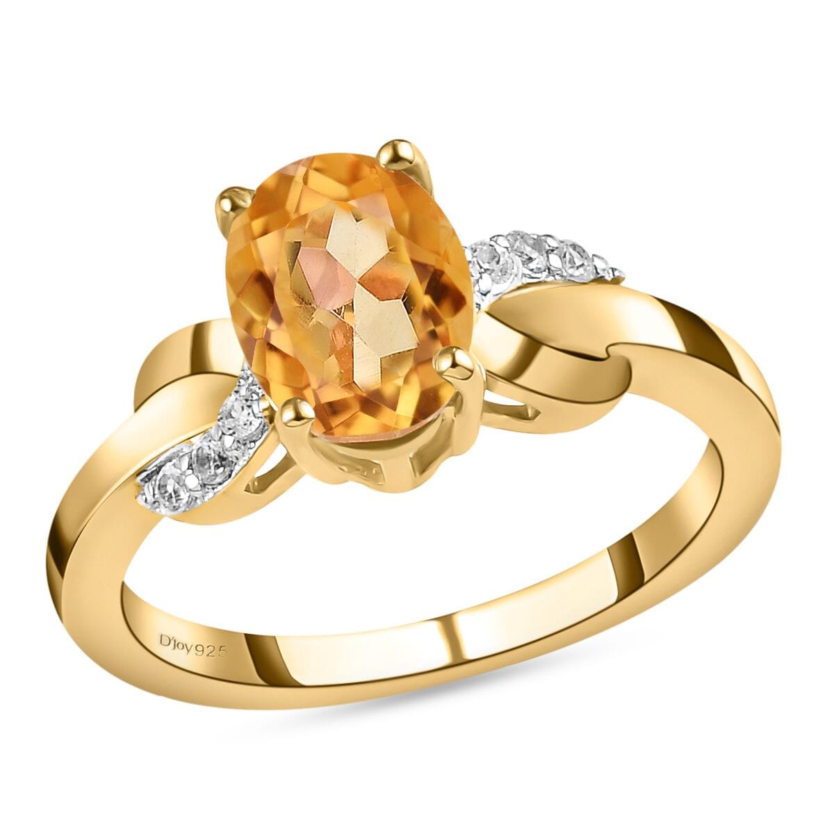 Brazilian Citrine Ring in 14K Yellow Gold Plated Sterling Silver| Natural White Zircon Classic Rings For Women 1.25 ctw image number 0