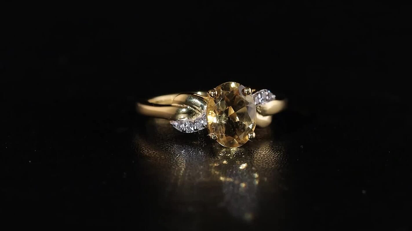 Brazilian Citrine Ring in 14K Yellow Gold Plated Sterling Silver| Natural White Zircon Classic Rings For Women 1.25 ctw