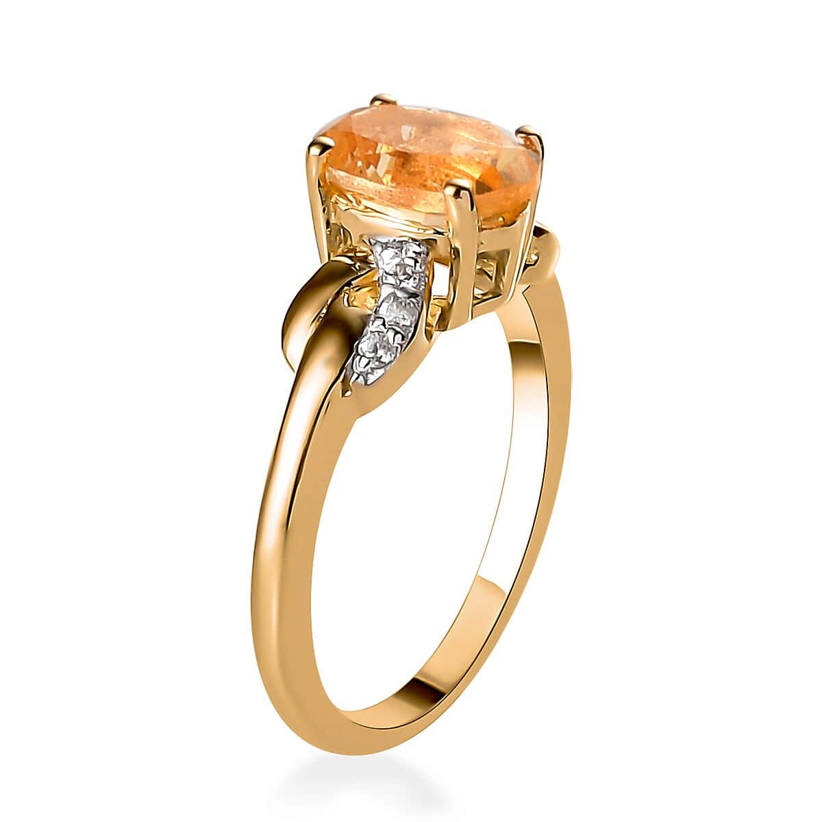 Brazilian Citrine Ring in 14K Yellow Gold Plated Sterling Silver| Natural White Zircon Classic Rings For Women 1.25 ctw image number 3