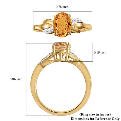 D'Joy Brazilian Citrine and White Zircon 1.25 ctw Ring in 14K YG Over Sterling Silver (Size 10.0)
