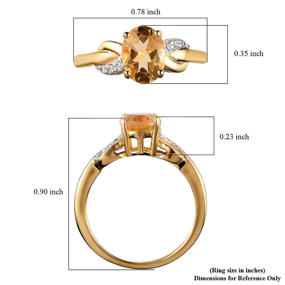 Brazilian Citrine Ring in 14K Yellow Gold Plated Sterling Silver| Natural White Zircon Classic Rings For Women 1.25 ctw image number 5