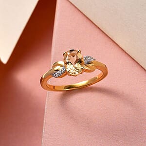 D'Joy Brazilian Citrine and White Zircon 1.25 ctw Ring in 18K YG Over Sterling Silver (Size 8.0)