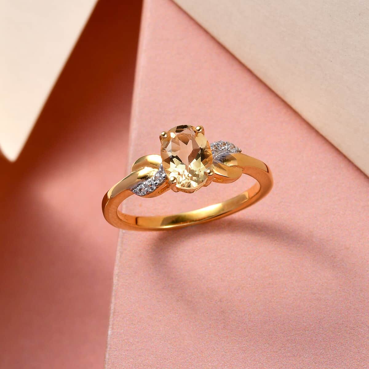 Brazilian Citrine Infinity Ring in 14K Yellow Gold Over Sterling Silver, White Zircon Accent Ring, Birthstone Jewelry, Gift For Her in 1.25 ctw image number 2