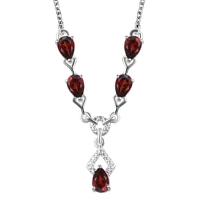D'Joy Mozambique Garnet Necklace in Sterling Silver Stainless Steel, Drop Necklace For Women (18 Inches) 2.50 ctw