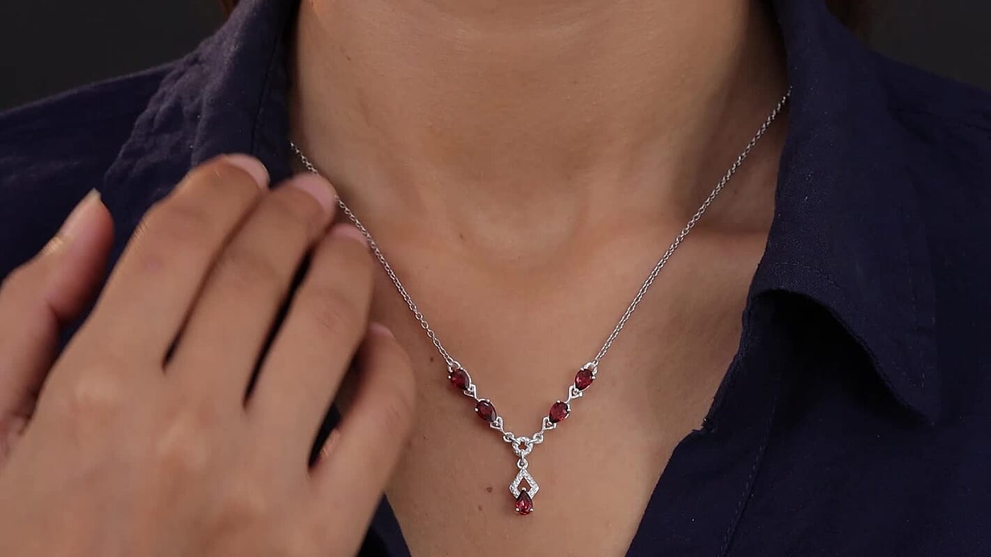 D'Joy Mozambique Garnet Necklace in Sterling Silver Stainless Steel, Drop Necklace For Women (18 Inches) 2.50 ctw