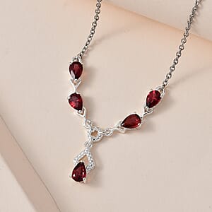 D'Joy Mozambique Garnet Necklace in Sterling Silver Stainless Steel, Drop Necklace For Women (18 Inches) 2.50 ctw