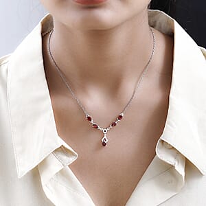 D'Joy Mozambique Garnet Necklace in Sterling Silver Stainless Steel, Drop Necklace For Women (18 Inches) 2.50 ctw