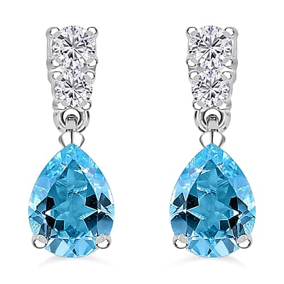 Sky Blue Topaz Drop Earrings in Sterling Silver, Simulated Diamond Silver Earrings, Anniversary Gifts For Her  3.15 ctw