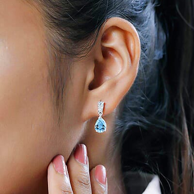 Sky Blue Topaz Drop Earrings in Sterling Silver, Simulated Diamond Silver Earrings, Anniversary Gifts For Her  3.15 ctw