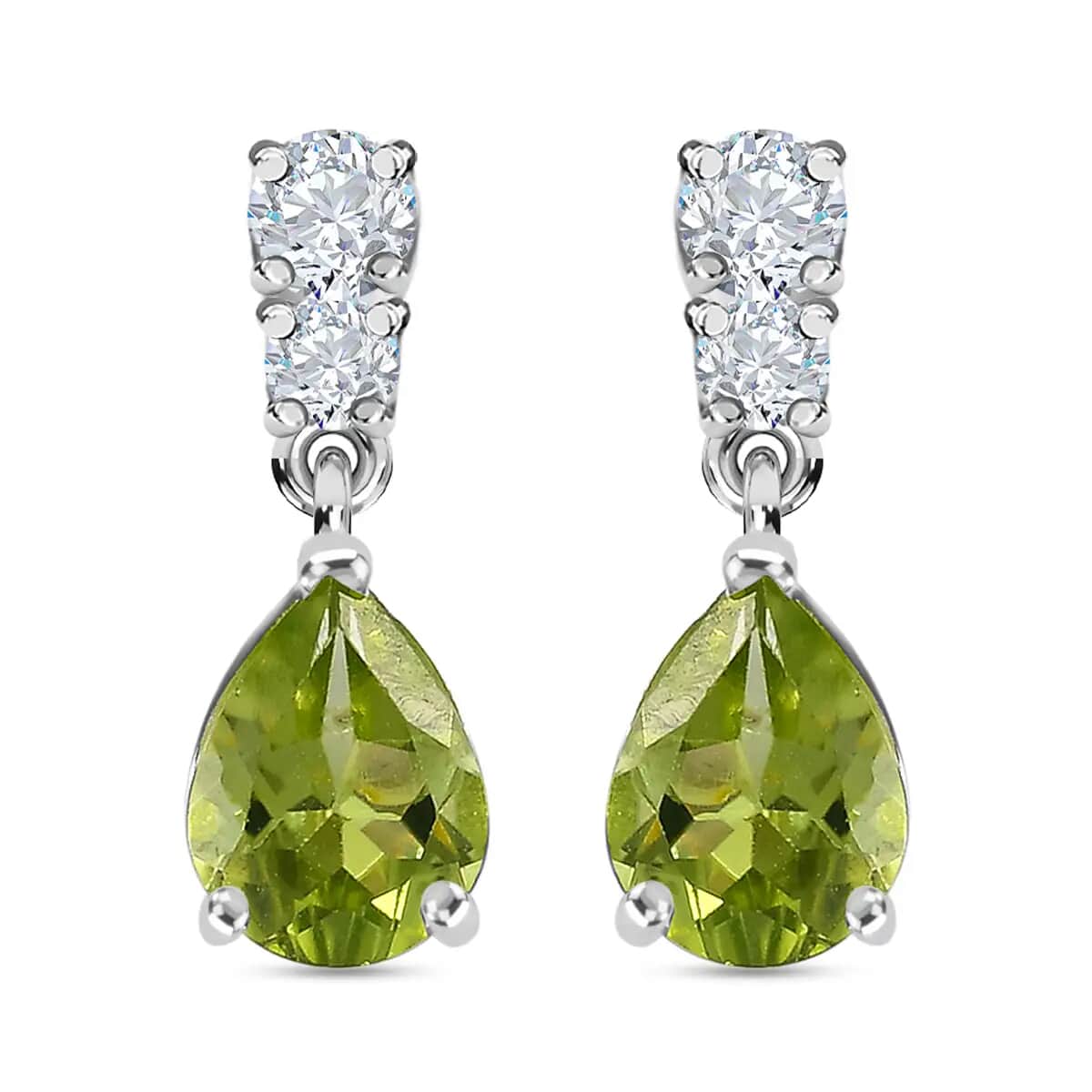 Peridot and Simulated Diamond Drop Earrings in Sterling Silver 2.60 ctw image number 0