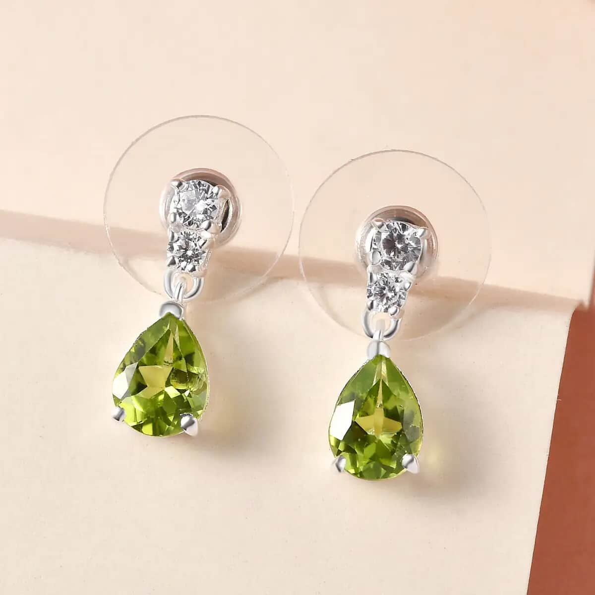 Peridot and Simulated Diamond Drop Earrings in Sterling Silver 2.60 ctw image number 1