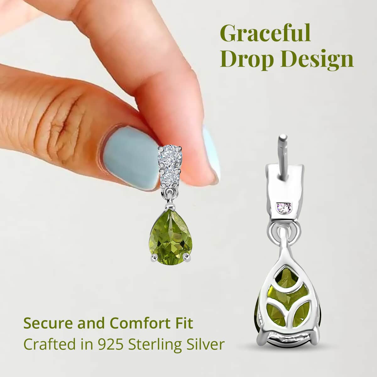 Peridot and Simulated Diamond Drop Earrings in Sterling Silver 2.60 ctw image number 3