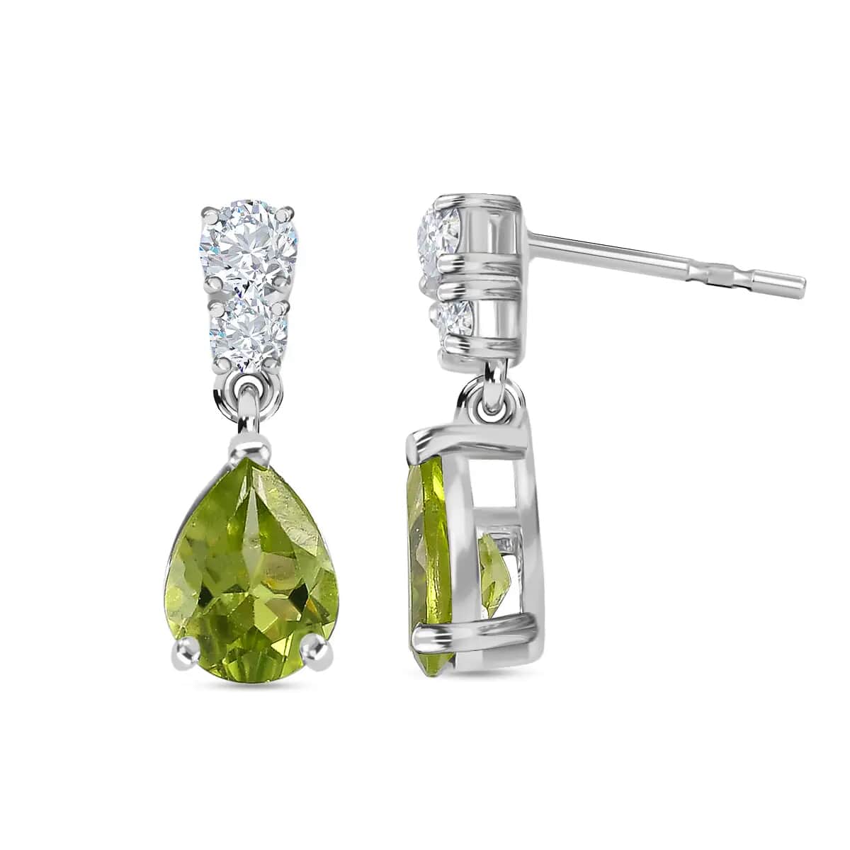 Peridot and Simulated Diamond Drop Earrings in Sterling Silver 2.60 ctw image number 5