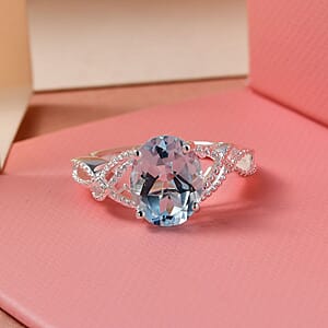 D'Joy Sky Blue Topaz Ring in Sterling Silver, Silver Solitaire Ring, Loose Braid Ring, Silver Jewelry For Gifts Women (Size 10.0) 3.00 ctw