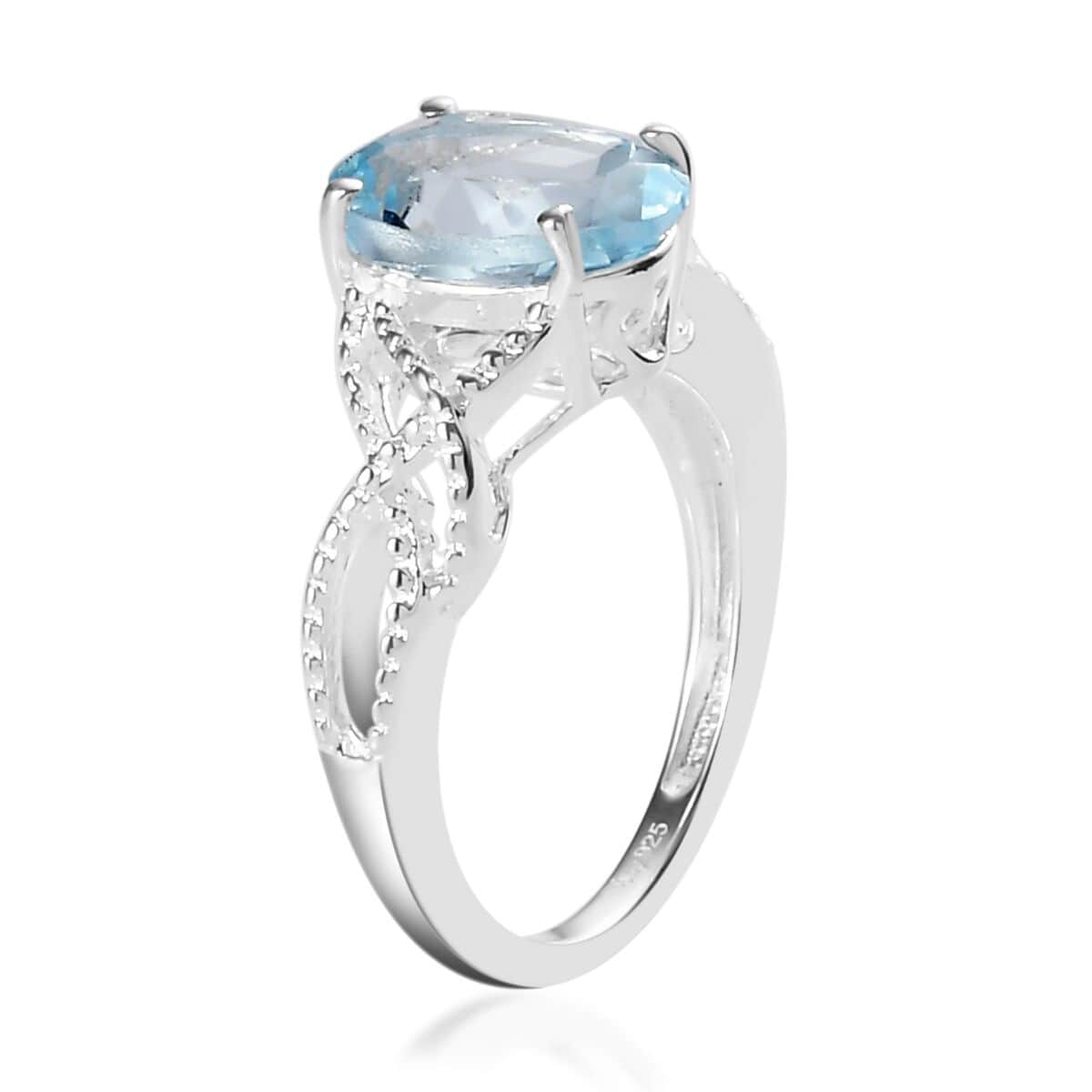 Sky Blue Topaz Ring in Sterling Silver, Silver Solitaire Ring, Loose Braid Ring, Silver Jewelry For Gifts Women (Size 10.0) 3.00 ctw image number 5