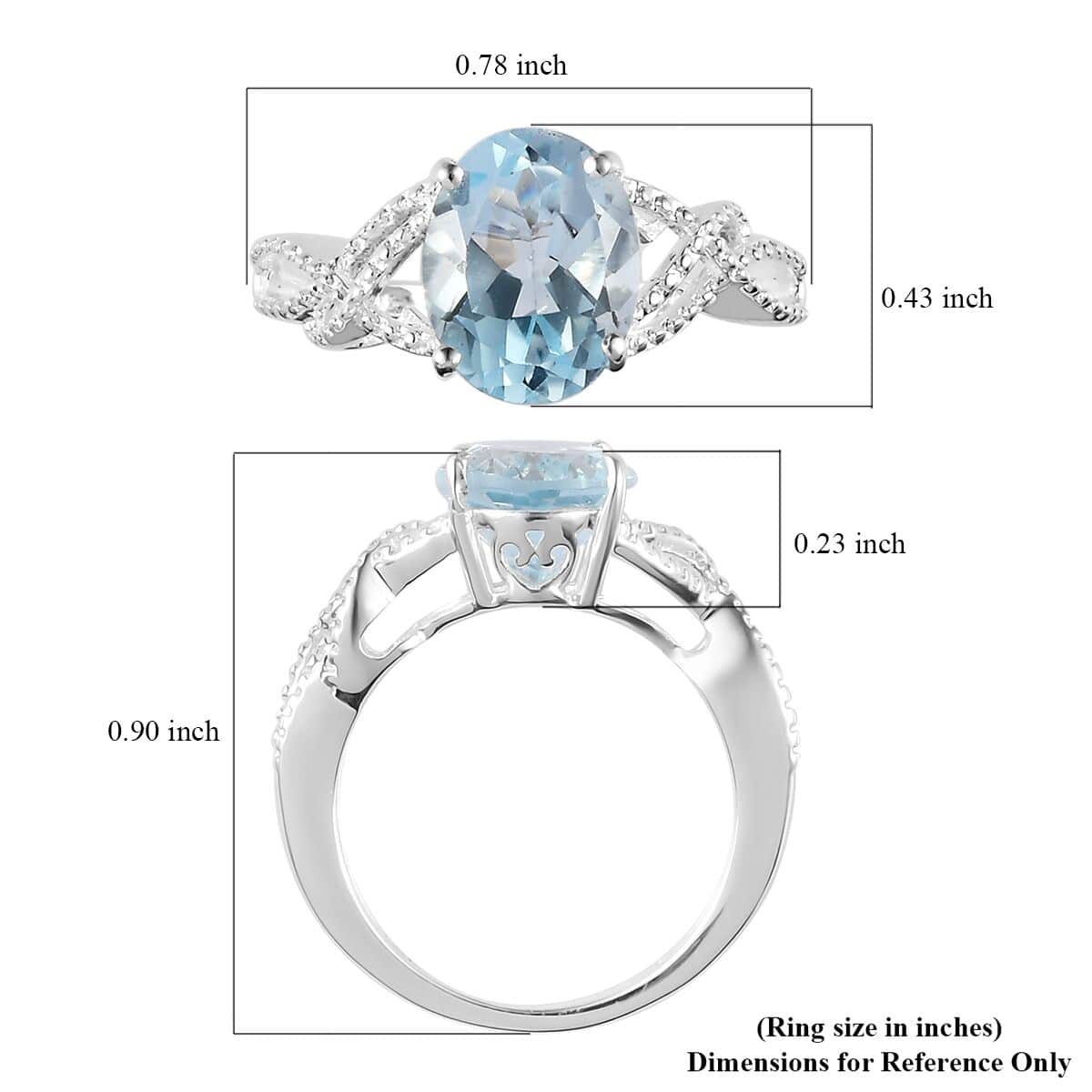 Sky Blue Topaz Ring in Sterling Silver, Silver Solitaire Ring, Loose Braid Ring, Silver Jewelry For Gifts Women (Size 10.0) 3.00 ctw image number 7