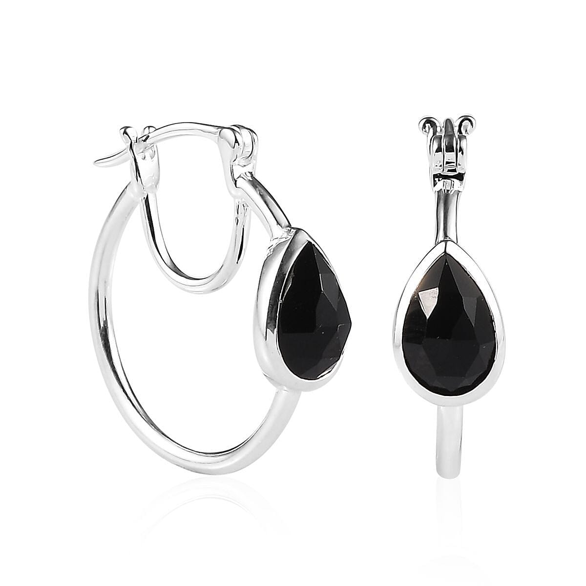 D'Joy Black Onyx 2.65 ctw Hoop Earrings in Sterling Silver image number 0