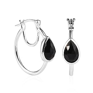 D'Joy Black Onyx 2.65 ctw Hoop Earrings in Sterling Silver