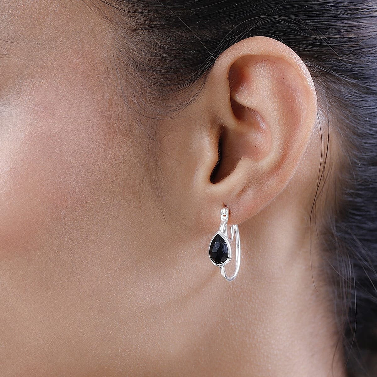 D'Joy Black Onyx 2.65 ctw Hoop Earrings in Sterling Silver image number 1