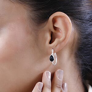 D'Joy Black Onyx 2.65 ctw Hoop Earrings in Sterling Silver