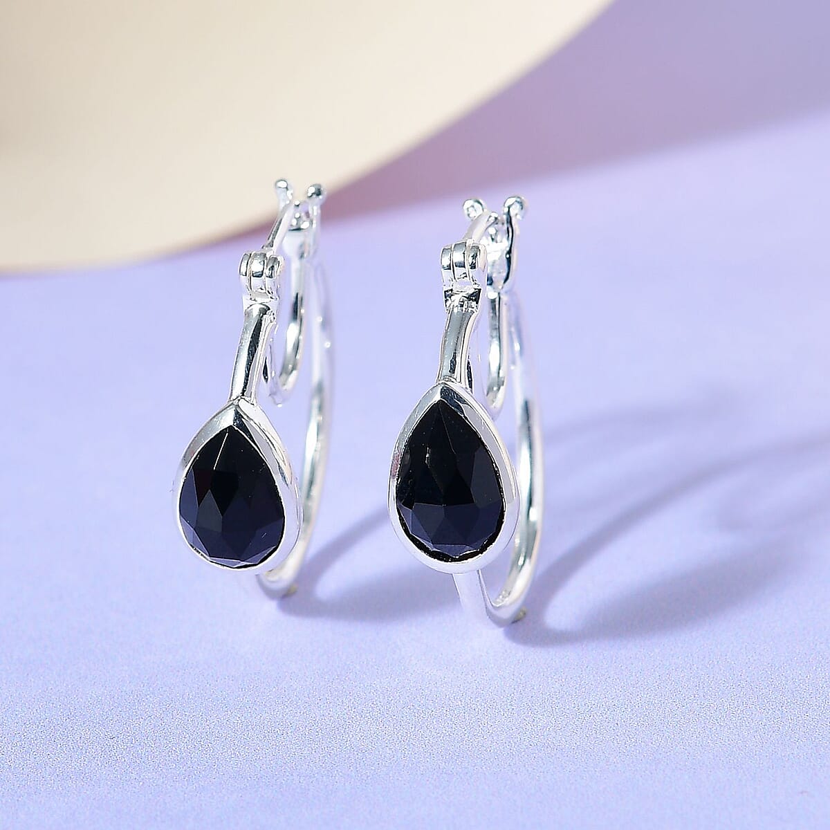D'Joy Black Onyx 2.65 ctw Hoop Earrings in Sterling Silver image number 3