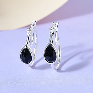 D'Joy Black Onyx 2.65 ctw Hoop Earrings in Sterling Silver