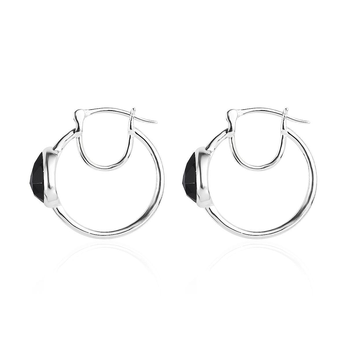D'Joy Black Onyx 2.65 ctw Hoop Earrings in Sterling Silver image number 5