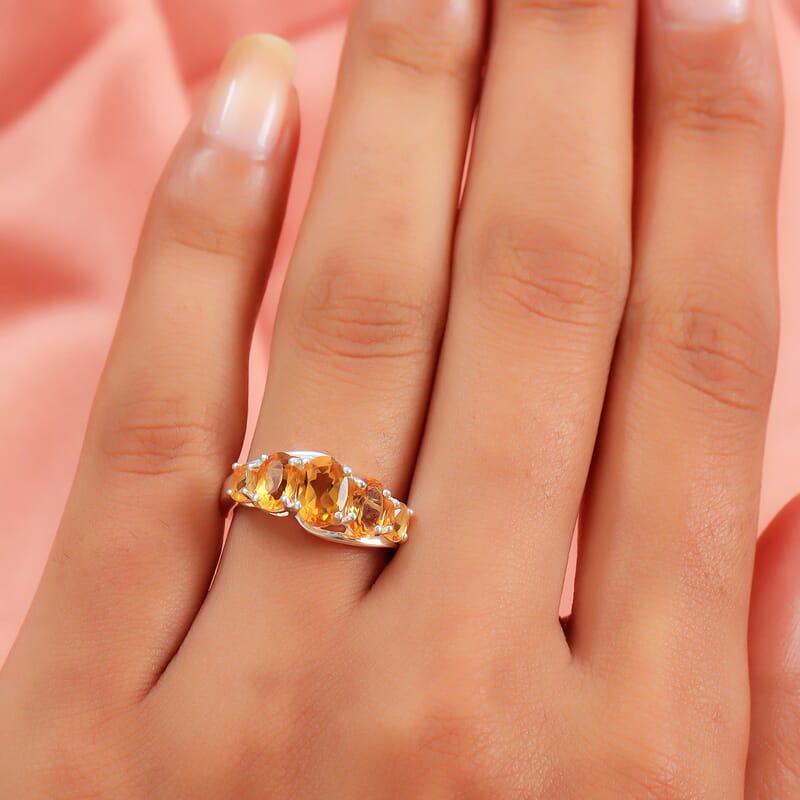 D'Joy Brazilian Citrine 1.90 ctw 5 Stone Ring in Sterling Silver (Size 10.0)