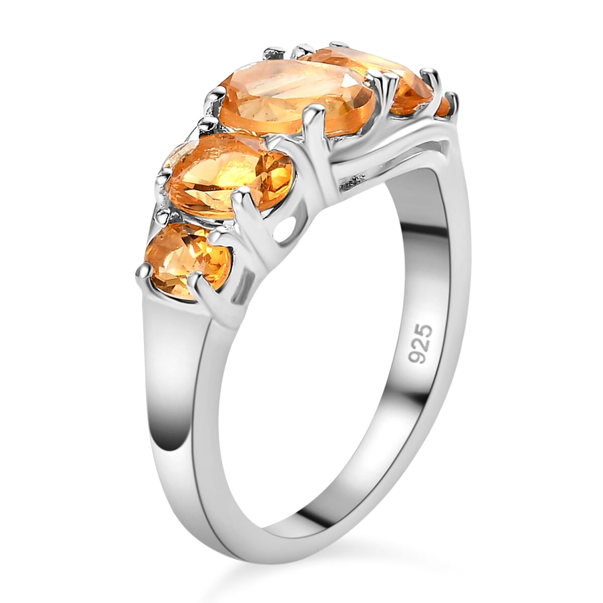 Brazilian Citrine 5 Stone Ring in Sterling Silver (Size 10.0) 1.85 ctw image number 3