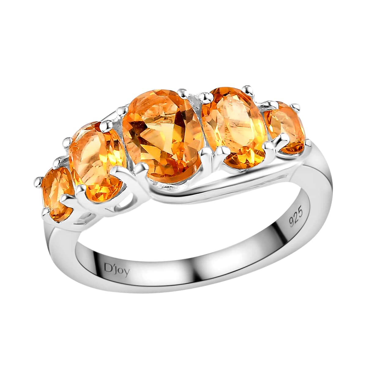 Brazilian Citrine 5 Stone Ring in Sterling Silver (Size 5.0) 1.85 ctw image number 0