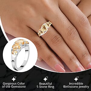 D'Joy Brazilian Citrine 1.85 ctw Ring in Sterling, 925 Five Stone Ring For Women (Size 6.0)