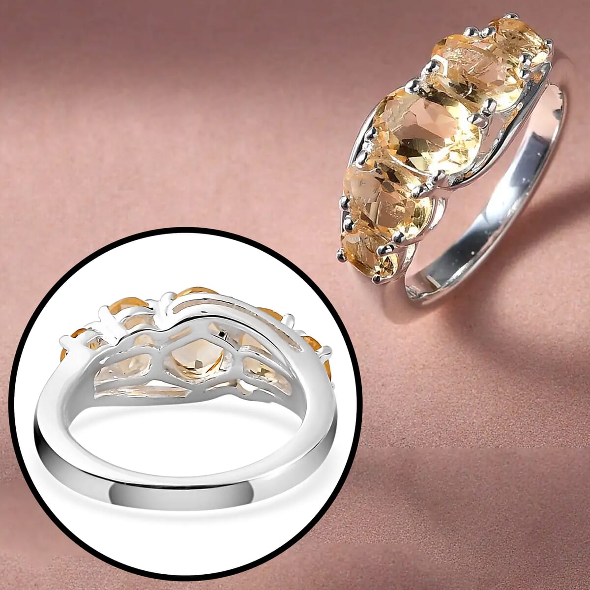 D'Joy Brazilian Citrine 1.85 ctw Ring in Sterling, 925 Five Stone Ring For Women (Size 6.0) image number 5