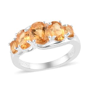 Brazilian Citrine 5 Stone Ring in Sterling Silver (Size 7.0) 1.85 ctw