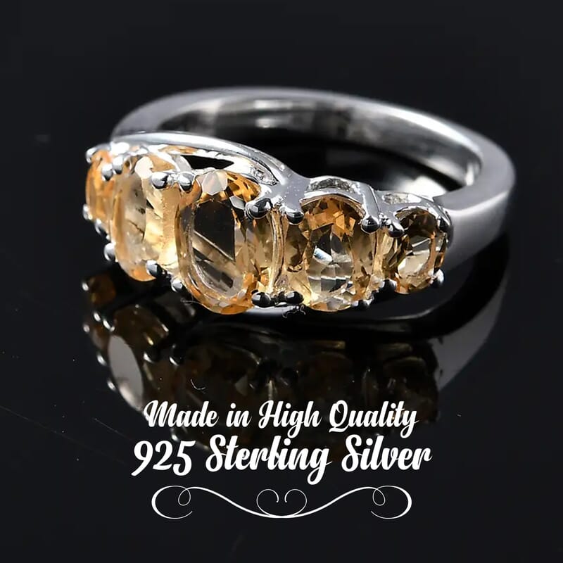 D'Joy Brazilian Citrine 1.90 ctw 5 Stone Ring in Sterling Silver (Size 8.0)