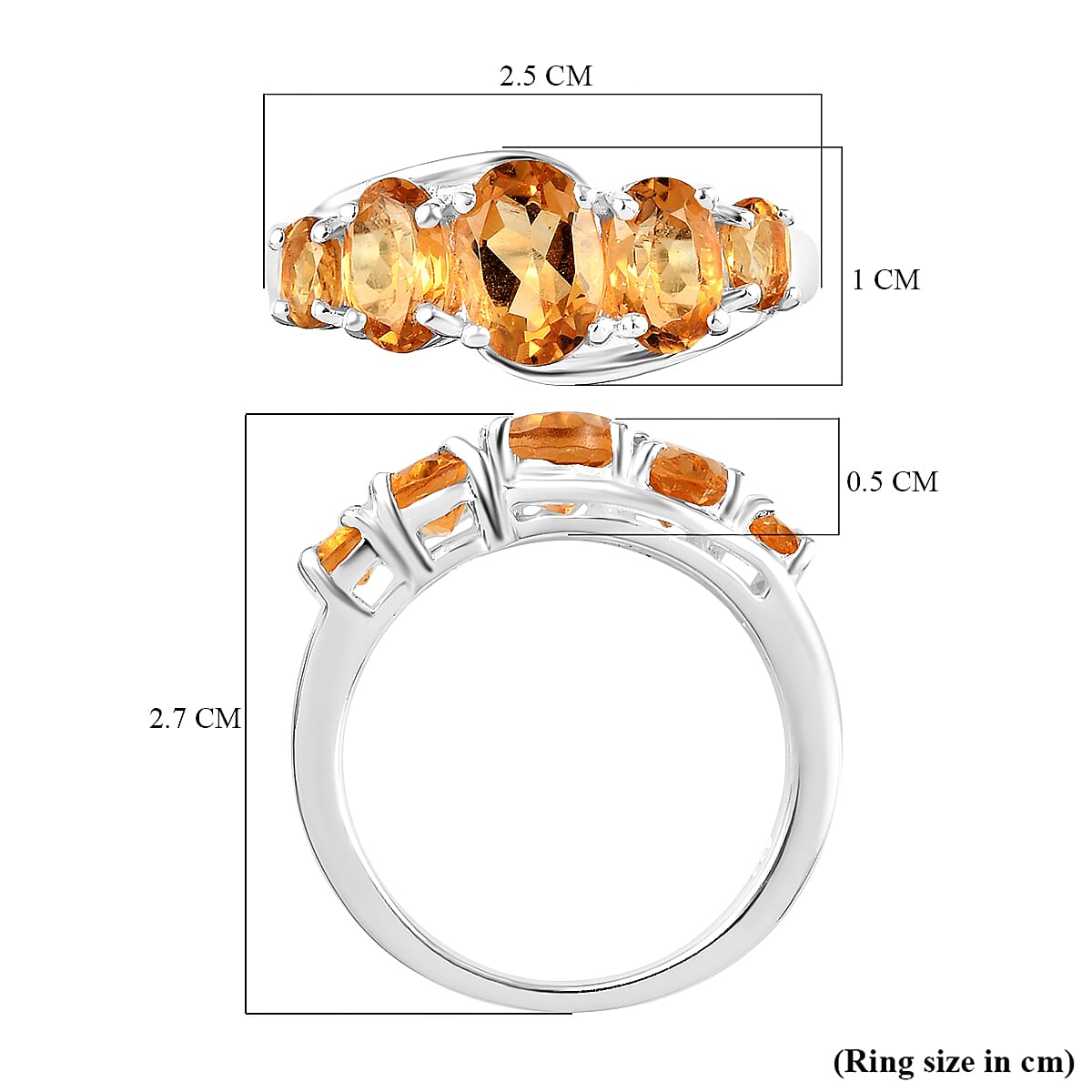 D'Joy Brazilian Citrine 1.90 ctw 5 Stone Ring in Sterling Silver (Size 8.0)